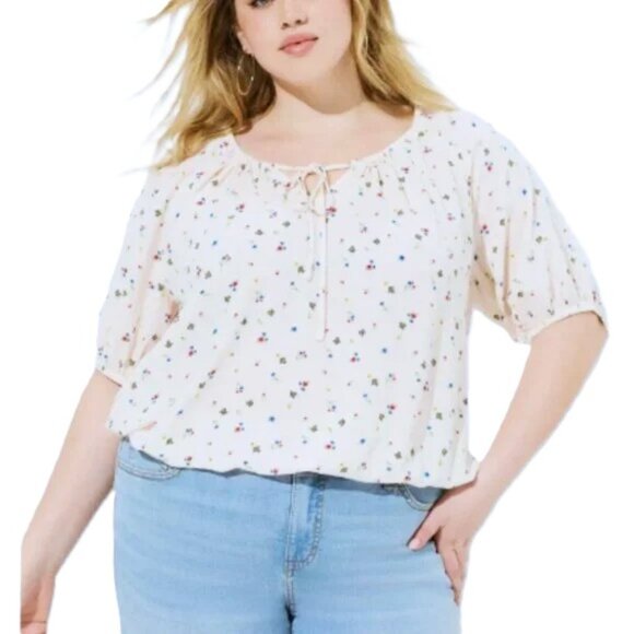 torrid Tops - TORRID Washable Crinkle Gauze Blouson Short Sleeve Crop Top. Plus Size 2